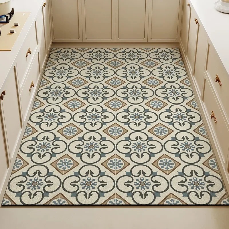 Commercial Kitchen Tile - Vintage Floral Tile Print Kitchen Floor